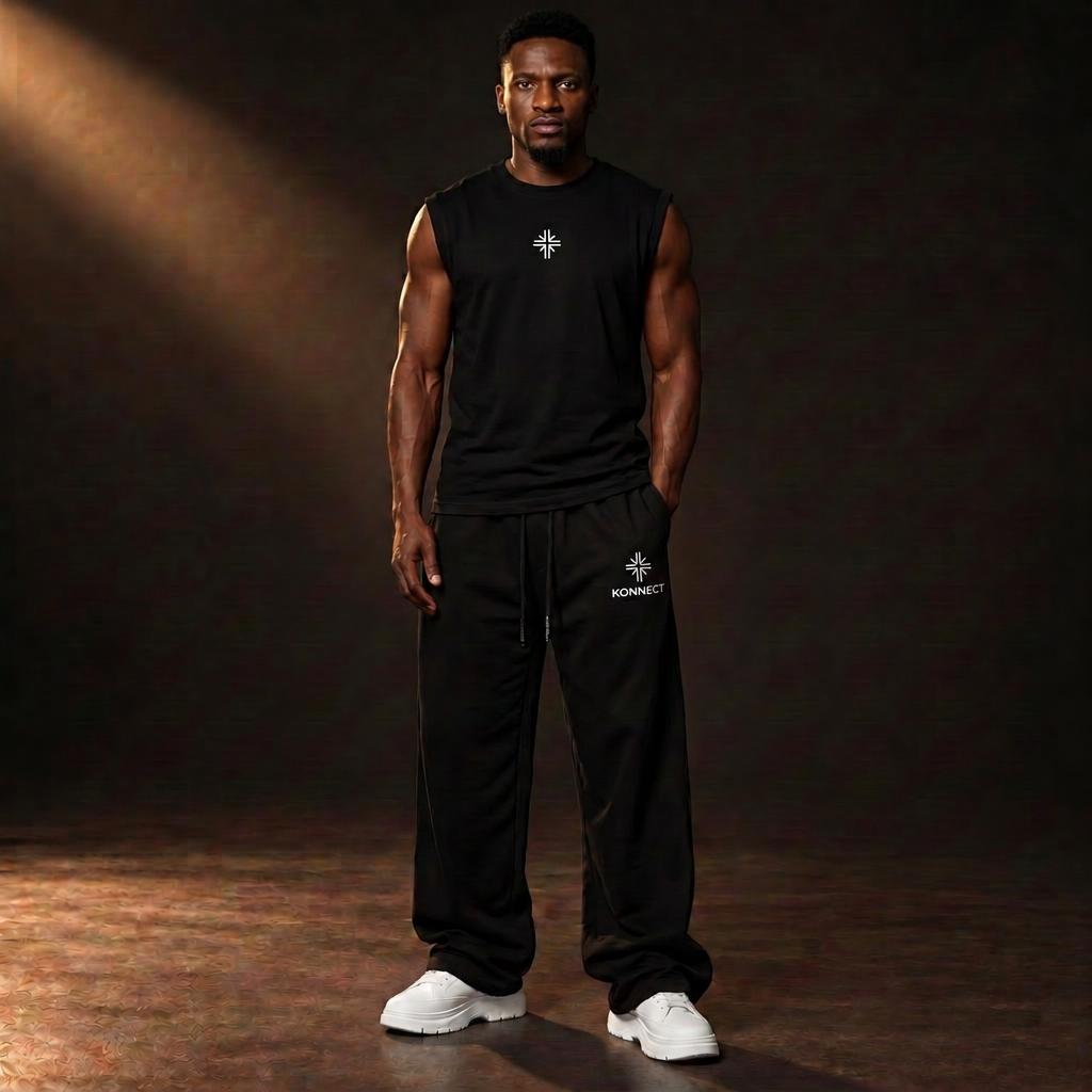 Model wearing the Konnect sleeveless top and baggy pants